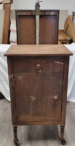 Antique Metal Doctors Dentist Medical Cabinet Sanitizer With Table Top Wheels