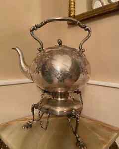 19th Century Antique Victorian Silver Plated Coffee Teapot With Warmer
