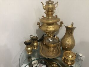 Persian Engraved Brass Samovar Complete Set