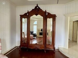 Louis Xv 3 Mirror Door Walnut Armoire Circa 1880