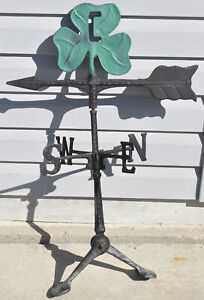 Vintage Cleary Building3 Leaf Clover Cast Aluminum Weathervane With Directionals