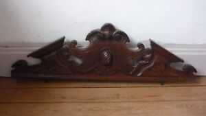 Antique French Hand Carved Wood Solid Oak Pediment 34 Inches