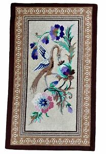Vintage Hand Made Wool Floral Phoenix Bird Needlepoint 18 5 X 30 