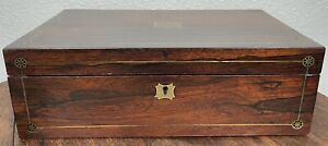 Antique Rosewood Inlaid Campaign Writing Box Lap Desk Victorian 19th Century