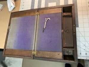 Antique Mahogany Wood Velvet Traveling Portable Writing Lap Desk Locking W Key