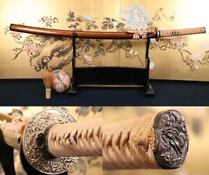 Japanese Imitation Samurai Sword Katana Dragon Tsuba Lacquer Scabbard Bushi