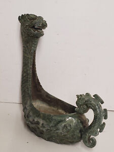 Jade Nephrite Dragon Statue Large Hand Carved 10 Inches Tall Rare
