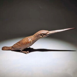 Old Chinese Handmade Solid Red Copper Kingfisher Longbill Bird Tea Pet Statue
