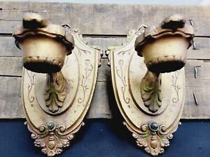 Vintage Pair Art Deco Wall Sconce Cast Iron Theater Made By Lincoln Mfg Co