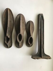 Antique Cobbler Warranted 3 Cast Iron Shoe Forms Newark 12 Stand