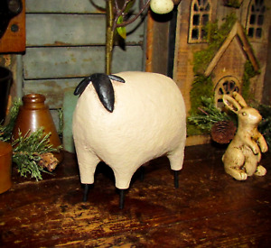 Primitive Vtg Style Resin Country Cottage Folk Art Lg Sheep Debbie Grogan