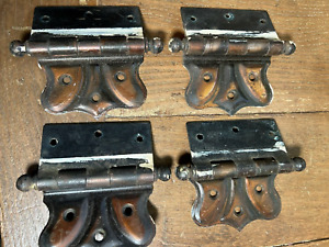 4 Vintage Steel Door Hinges Crown Shaped Copper Color