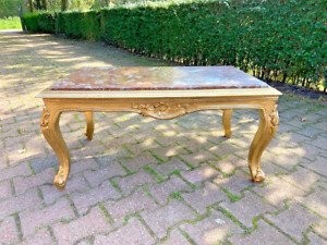Gilded Elegance 1940 S French Louis Xvi Coffee Table With Marble Top