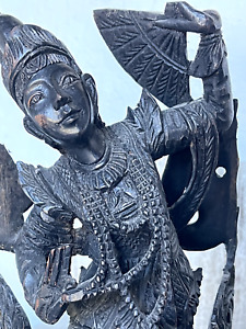 Vintage Carved Wood Oriental Dancer Figurine Beautiful Details Look At Picture