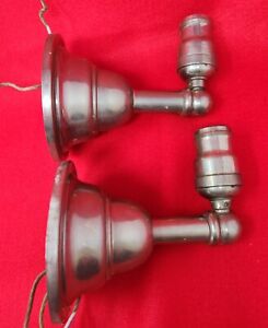 Pair Vintage Antique Nickle Plated Brass Electric Wall Sconces Lights Lamps