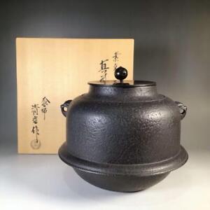 Chagama By Kiyomitsu Sato Japanese Cast Iron Tea Kettle Teapot 20x21cm J7093