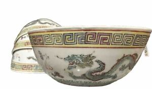 Japanese Famille Porcelain Bowls Set Of Four 4 Hand Painted Dragon Phoenix