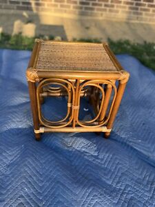 Vintage Bamboo Nesting Tables In Rattan Wicker Set Of 2 