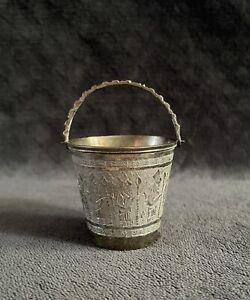 Antique Middle Eastern Chiseled Tooled 84 Silver Mini Ice Bucket