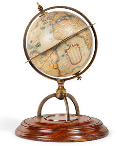 Mercator Terrestrial Globe W Compass 8 Old World Desktop Brass Wood Stand New