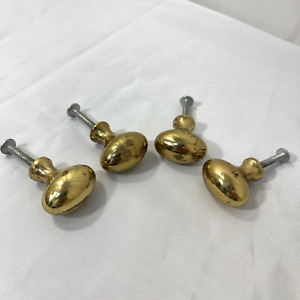 4 Vintage Heavy Solid Brass Drawer Knobs Pulls Handles Oval Shaped With Screws