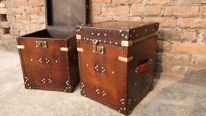 Luxury Leather Chestnut Brown Trunk Table Handmade Leather Coffee Table Trunk