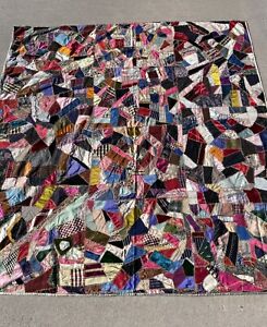 Antique 1900s Crazy Quilt Hand Pieced Stitched Embroidered Vintage