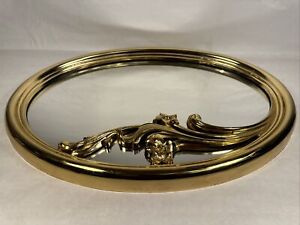 Syroco Vintage Ornate Gold Art Deco Mirror Floral Oval Accent 22 X15 