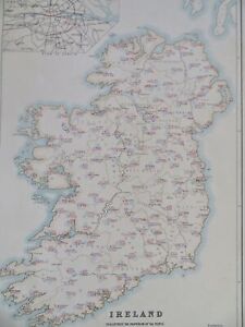 Ireland Economic Pauperism Poverty Welfare Relief 1882 Irish Unions Color Map