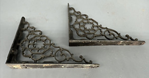 2 Antique Cast Iron Ornate Metal Shelf Brackets 7 X 5 