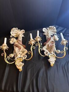 Rare Pair Of Monkey Pirate Vintage Wall Sconces Light Fixtures Italy Nice 