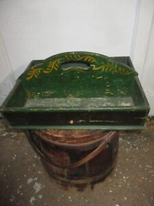 Antique Vintage Primitive Hand Painted Stenciled Wooden Tote Carrier Box Aafa