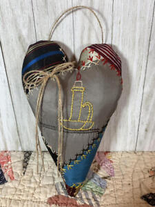 Primitive Antique Quilt Heart 1900 Dated Quilt Peg Hanger Embrodiered Candle