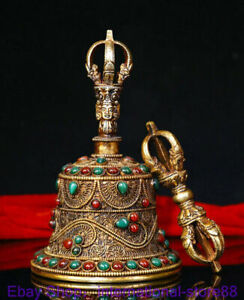 6 8 Rare Old Tibetan Filigree Gold Gems Buddhism Dorje Vajra Bell Holder