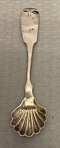 Early American Coin Silver Master Salt Spoon Scalloped Shell Bowl Ww Wilson 4 