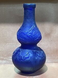 China Antique Old Coloured Glaze Carved Flower Bird Gourd Shaped Vase Home Decor