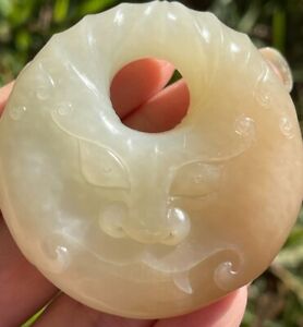 Natural Hetian Yu Chinese Sugar White Mutton Fat Nephrite Jade Taotie Pendant