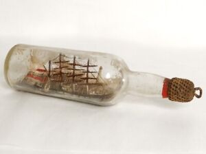 Model Boat 4 Masts Bottle Diorama Village Lighthouse Tug Ship Xix 