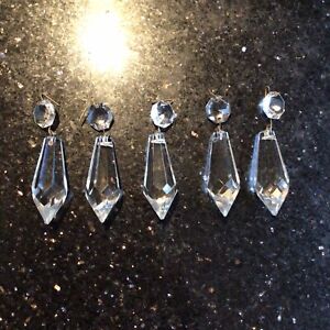 Vintage Cut Glass Crystals Chandelier 2 Droplets Spare Parts Set 2