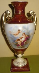 C1880 Bohemian Porcelain Pokal Garniture W Artist Sgnd Bare Breasted Lady Cupid