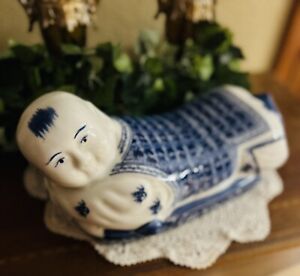 Antique Chinese Blue And White Porcelain Pillow Art Decorated Rare Marked