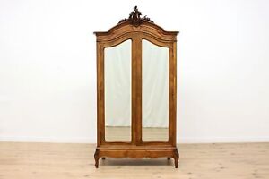 French Louis Xv Antique Walnut Armoire Or Wardrobe Mirrors 47862