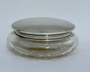 Large 4 75 Diameter Sterling Silver Cut Glass Powder Compact Jar Hm 1929