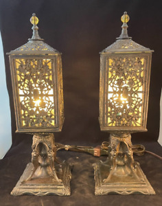 Pair Of 1926 Egyptian Revival Miller Co Mantle Lamps