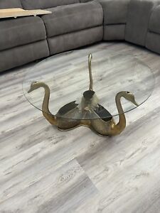 Antique Brass Swan Glass Top Table