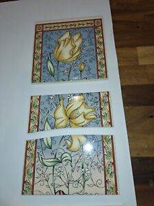 Set Of 4 Antique Fireplace Tile Floral Design