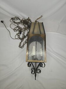 Vtg Gilbert Chandelier Lantern Hanging Slag Glass Spanish Style With Chain Plug