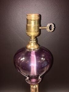Antique Amethyst Purple Optic Glass Converted Oil Lamp Base 16 