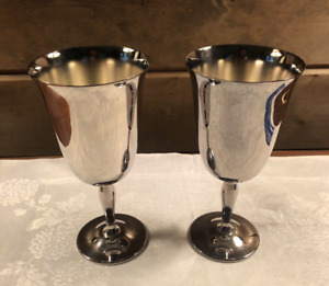 Set Of 2 Vintage Pilgrim Silver Plated Wine Water Goblets 6 5 