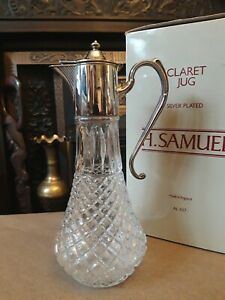 Vintage H Samuel Silver Plated And Cut Glass Claret Jug New
